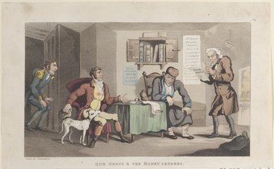 Quae Genus i pożyczkodawcy z The History of Johnny Quae Genus, The L..., 1 września 1821 r. autorstwa Thomas Rowlandson