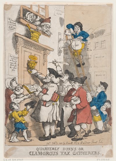 Kwartalne Dunns, czyli krzykliwe zbieracze podatków, 3 lutego 1805 r., 3 lutego 1805 r. autorstwa Thomas Rowlandson