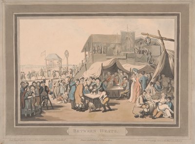 Wyścigi [zestaw sześciu]:  4. Między biegami autorstwa Thomas Rowlandson
