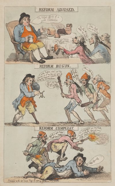 Zalecono reformę – Rozpoczęto reformę – Reforma zakończona (zakończona) autorstwa Thomas Rowlandson