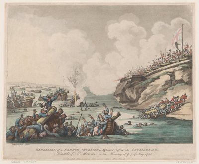 Próba inwazji francuskiej dokonanej przed inwalidami na wyspach ..., 18 maja 1798 r. autorstwa Thomas Rowlandson