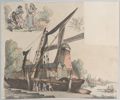 Scena rzeczna z wiatrakiem z il. 9, Zarysy postaci, krajobrazy i C..., 20 stycznia 1791. autorstwa Thomas Rowlandson