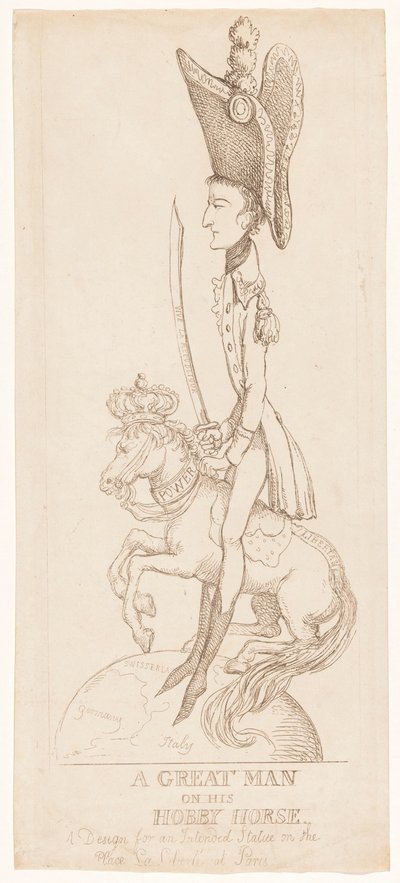 Pomnik konny Napoleona, 1804 r. autorstwa Thomas Rowlandson