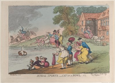 Sporty wiejskie: Kot w misce, 24 kwietnia 1811, 24 kwietnia 1811. autorstwa Thomas Rowlandson