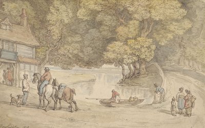 Wiejska sceneria z rzeką i mostem autorstwa Thomas Rowlandson