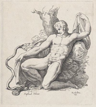 Wąż atakujący nagiego mężczyznę, 1799., 1799. autorstwa Thomas Rowlandson