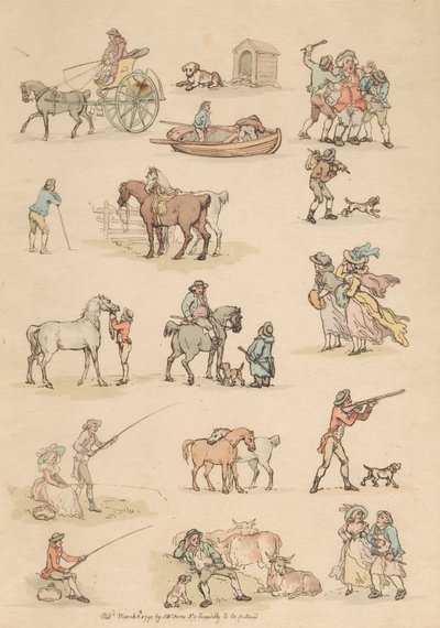 Zestaw szesnastu: zarysy postaci i pejzaże autorstwa Thomas Rowlandson