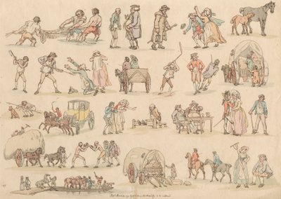 Zestaw szesnastu: zarysy postaci i pejzaże autorstwa Thomas Rowlandson