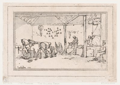 Podkuwanie: Wiejska Kuźnia Kuźnia Kuźni, 1787., 1787. autorstwa Thomas Rowlandson