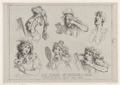 Sześć etapów naprawy twarzy, poświęconych w odniesieniu do Prawego Hon-ble. Lady Ar..., 29 maja 1792. autorstwa Thomas Rowlandson