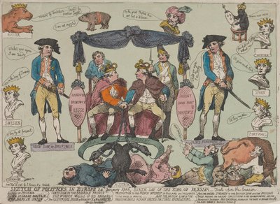 Zarys sytuacji politycznej w Europie, 24 stycznia 1786 r. – urodziny króla Prus--- autorstwa Thomas Rowlandson