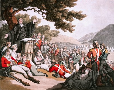 Żołnierze uczestniczący w nabożeństwie, 1798 ok autorstwa Thomas Rowlandson