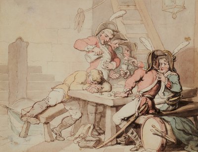 Żołnierze hulają w piwnicy autorstwa Thomas Rowlandson