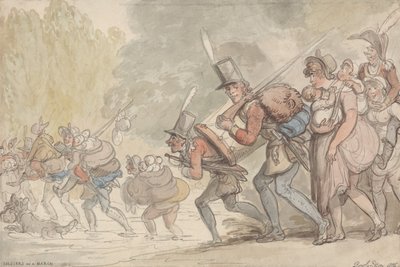 Żołnierze w marszu autorstwa Thomas Rowlandson