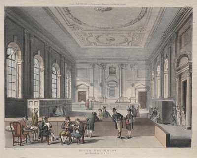 Dom nad Morzem Południowym, sala dywidendowa, 1810 r. autorstwa Thomas Rowlandson