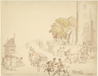 Południowa strona mostu Putney Bridge autorstwa Thomas Rowlandson