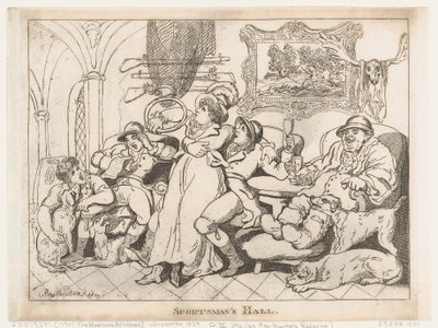 Sala sportowców, czyli odpoczywający myśliwi na lisy autorstwa Thomas Rowlandson