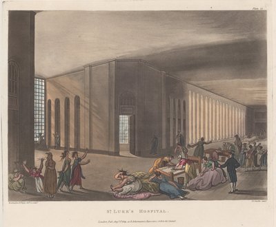Szpital św. Łukasza dla obłąkanych, z "Mikrokosmosu Londynu" Ackermanna autorstwa Thomas Rowlandson