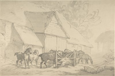 Stajnia z końmi autorstwa Thomas Rowlandson