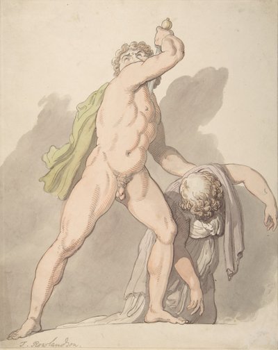 Stojący nagi mężczyzna podtrzymujący omdlałą kobietę Ludovisi Gal w Uffizi, 1780-1827. autorstwa Thomas Rowlandson