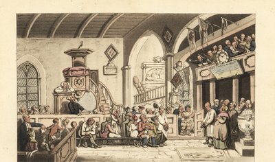 Niedzielne nabożeństwo w wiejskim kościele, Regency Era autorstwa Thomas Rowlandson