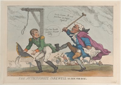 Affectionate Farewell lub Kick for Kick, 17 kwietnia 1814, 17 kwietnia 1814. autorstwa Thomas Rowlandson