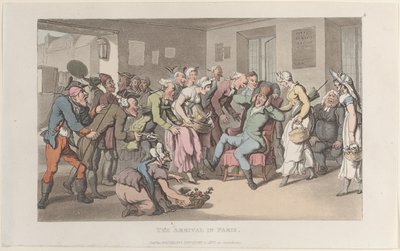 Przyjazd do Paryża, z Journal of Sentimental Travels in Southern Province of Fr..., 1820. autorstwa Thomas Rowlandson