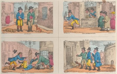 Polowanie na komornika: z winy, druga ucieczka, podwójna i przysiada oraz napad, 1809., 1809. autorstwa Thomas Rowlandson