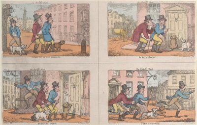 Polowanie na komornika: wychodzenie rano, w pełnym zapachu, przełamywanie osłony i pościg..., 1809. autorstwa Thomas Rowlandson