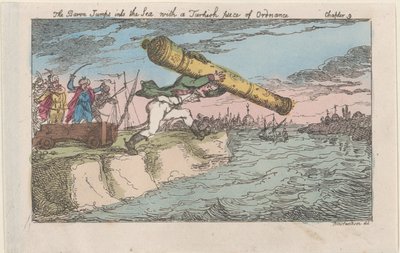 Baron skacze do morza z tureckim Ordnance, [1809], re..., [1809], wznowiony 1811. autorstwa Thomas Rowlandson
