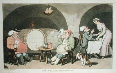 The Cellar Quartetto, z „The Tour of Dr Syntax in search of the Picturesque”, William Combe, opublikowany w 1812 r. (akwatinta) autorstwa Thomas Rowlandson