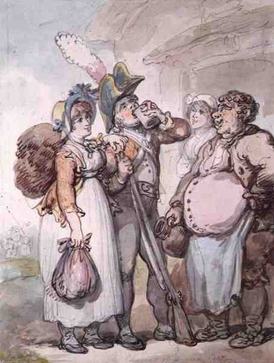 "Uroki czerwonego płaszcza" (długopis, akwarela i ołówek na papierze) autorstwa Thomas Rowlandson