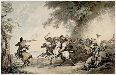 Pogoń rozbójnika, ok. 1790 (pióro, atrament, toaleta i ołówek na papierze) autorstwa Thomas Rowlandson