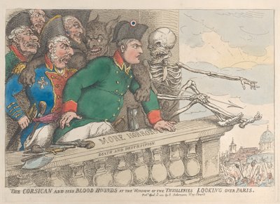 Korsykanin i jego ogary przy oknie Thuilleries patrząc na P..., 16 kwietnia 1815. autorstwa Thomas Rowlandson