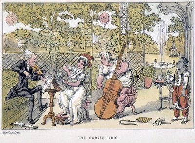 Doktor grający na skrzypcach: „Trio ogrodnicze”” – w „Trzech trasach Doktora Syntaxa: w poszukiwaniu malowniczej pociechy i żony”” Williama Combe, il. Rowlandson autorstwa Thomas Rowlandson