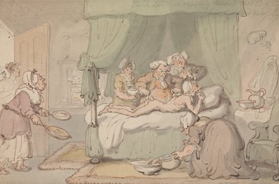 „Lekarz ma tak poważne siniaki, że uznano za konieczne zastosowanie bańki” autorstwa Thomas Rowlandson