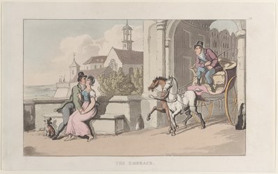Uścisk, z Journal of Sentimental Travels in Southern Provinces of France, ..., 1817-21. autorstwa Thomas Rowlandson