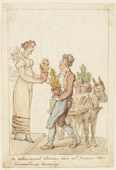 Ekstrawagancka kobieta nie zauważa, że jej okoliczności ulegają rozkładowi autorstwa Thomas Rowlandson