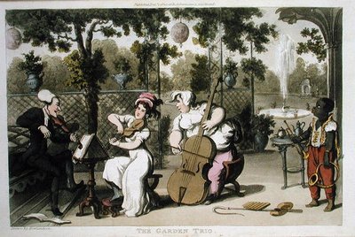 The Garden Trio, z „The Tour of Dr Syntax in search of the Picturesque”, William Combe, opublikowane w 1812 r. (akwatinta) autorstwa Thomas Rowlandson