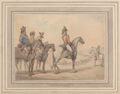 Strażnicy w marszu na kampanię księcia Yorku we Francji autorstwa Thomas Rowlandson