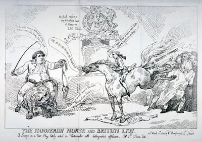 „Koń hanowerski i lew brytyjski”, 1784 autorstwa Thomas Rowlandson