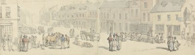 High Street w dzień targowy, Newport, Isle of Wight, ok. 1797-1800 (pióro i atrament i toaleta na papierze) autorstwa Thomas Rowlandson