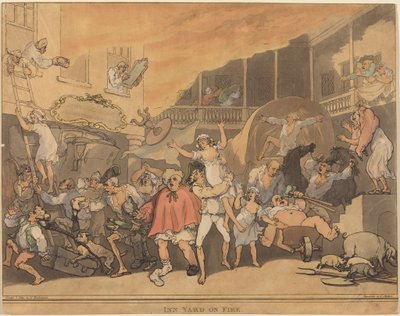 Płonący dziedziniec gospody autorstwa Thomas Rowlandson