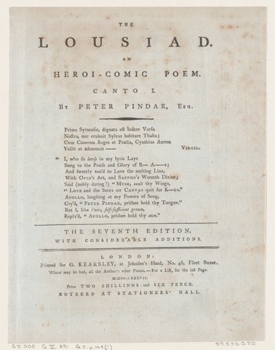Lousiad, Strona tytułowa, 1787., 1787. autorstwa Thomas Rowlandson