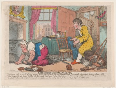 Nieszczęścia ludzkiego życia: wczesne wstawanie w zimny, ponury poranek...przed..., 9 października 1807 r. autorstwa Thomas Rowlandson