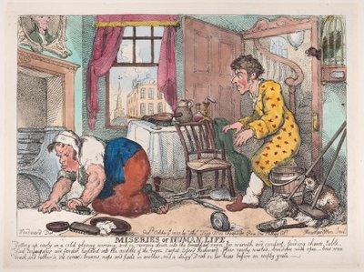 Nieszczęścia ludzkiego życia: wczesne wstawanie w zimny, ponury poranek...przed..., 9 października 1807 r. autorstwa Thomas Rowlandson