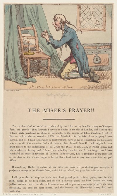 Modlitwa skąpca, 10 lutego 1801 r., 10 lutego 1801 r. autorstwa Thomas Rowlandson