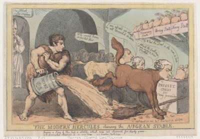 Współczesny Herkules, Oczyszczanie stajni Augiasza, 23 kwietnia 1805 r., 23 kwietnia 1805 r. autorstwa Thomas Rowlandson