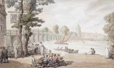 The Old Swan Inn, z widokiem na most Putney, autorstwa Thomas Rowlandson