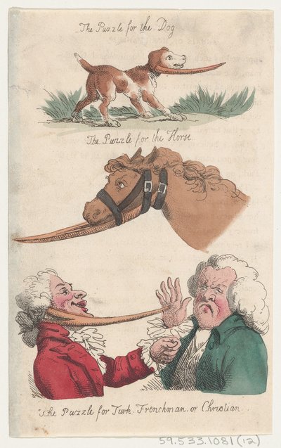Zagadka dla psa, Zagadka dla konia, Zagadka dla Turka, Francuza lub Chrisa..., 1808. autorstwa Thomas Rowlandson